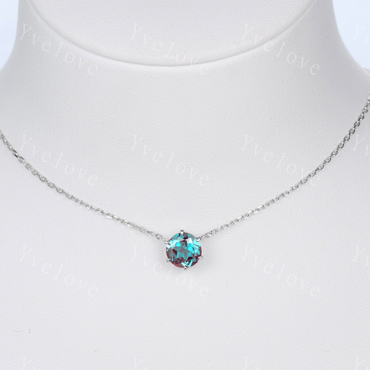 Unique 7mm round shape Alexandrite Pendant,Alexandrite Necklace,Silver Art Deco Necklace,June Gift,Vintage Women Bridal Anniversary Gift