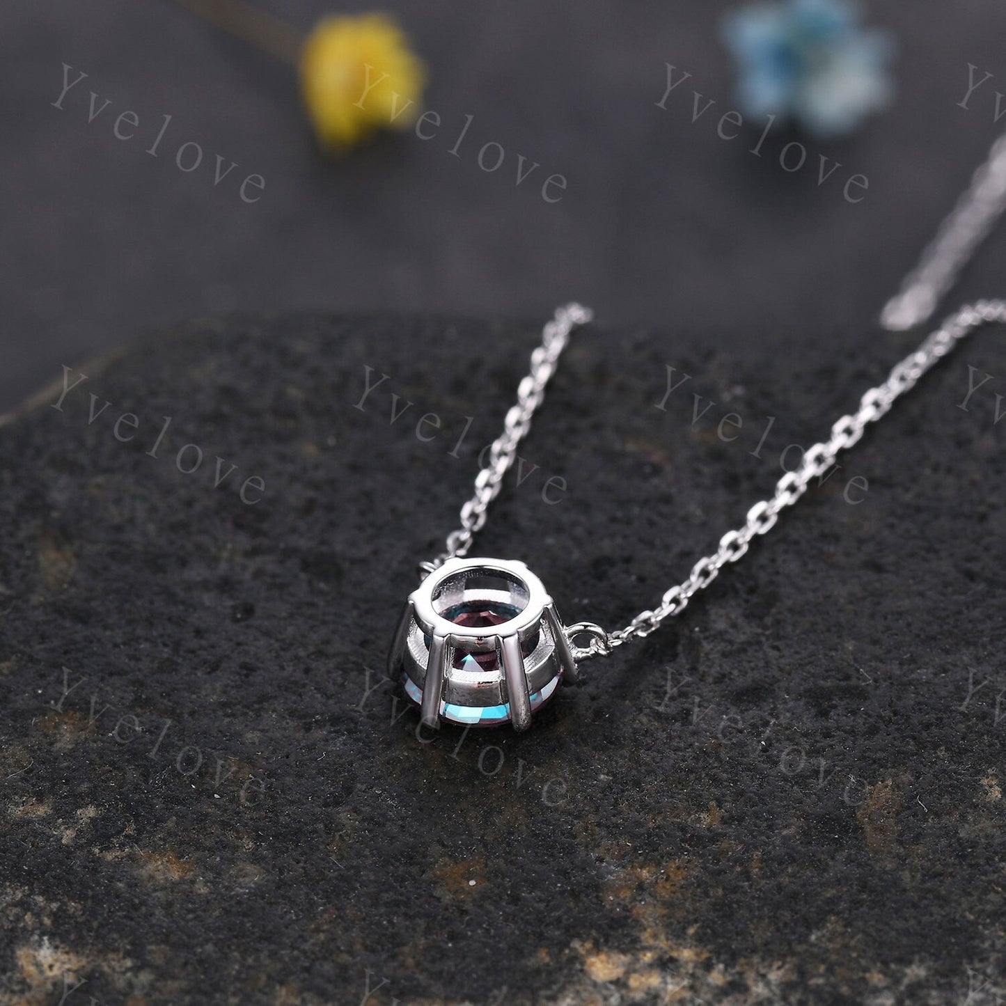 Unique 7mm round shape Alexandrite Pendant,Alexandrite Necklace,Silver Art Deco Necklace,June Gift,Vintage Women Bridal Anniversary Gift