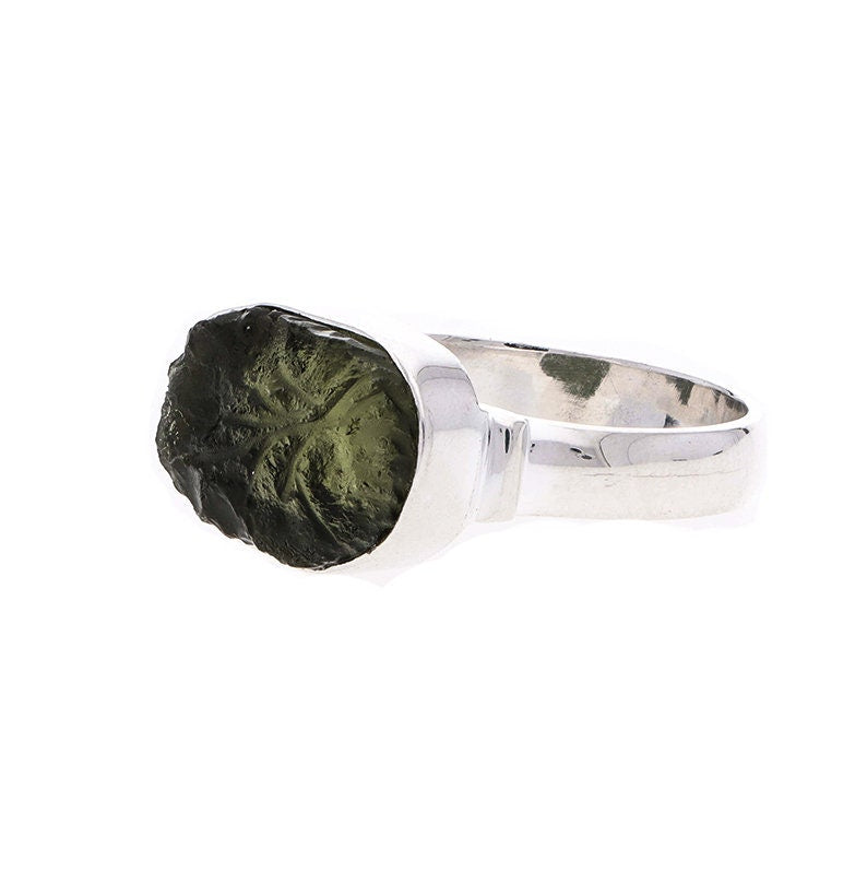 Authentic Czech Republic Moldavite Rough Gemstone 925 Solid Sterling Silver Handmade Ring Jewelry