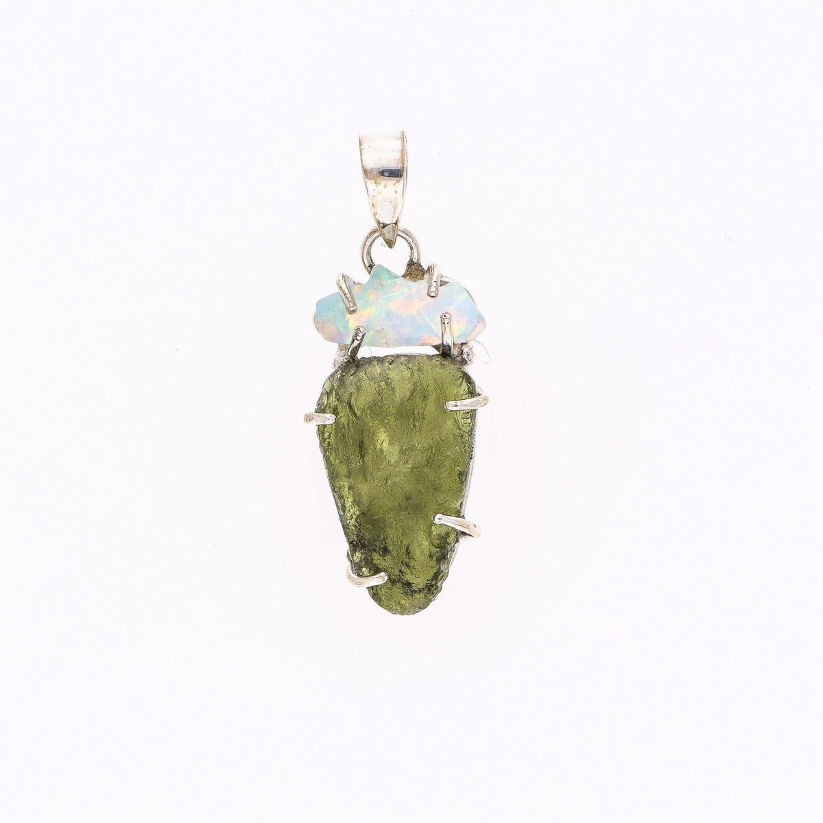Moldavite Pendant, Czech Moldavite, Opal Pendant, Sterling Silver Pendant, Handmade Pendant, Natural Moldavite