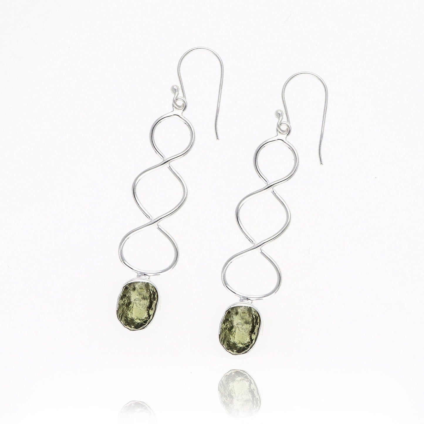 Crezh Moldavite Natural Gemstone 925 Sterling Silver Handmade Stud Earring