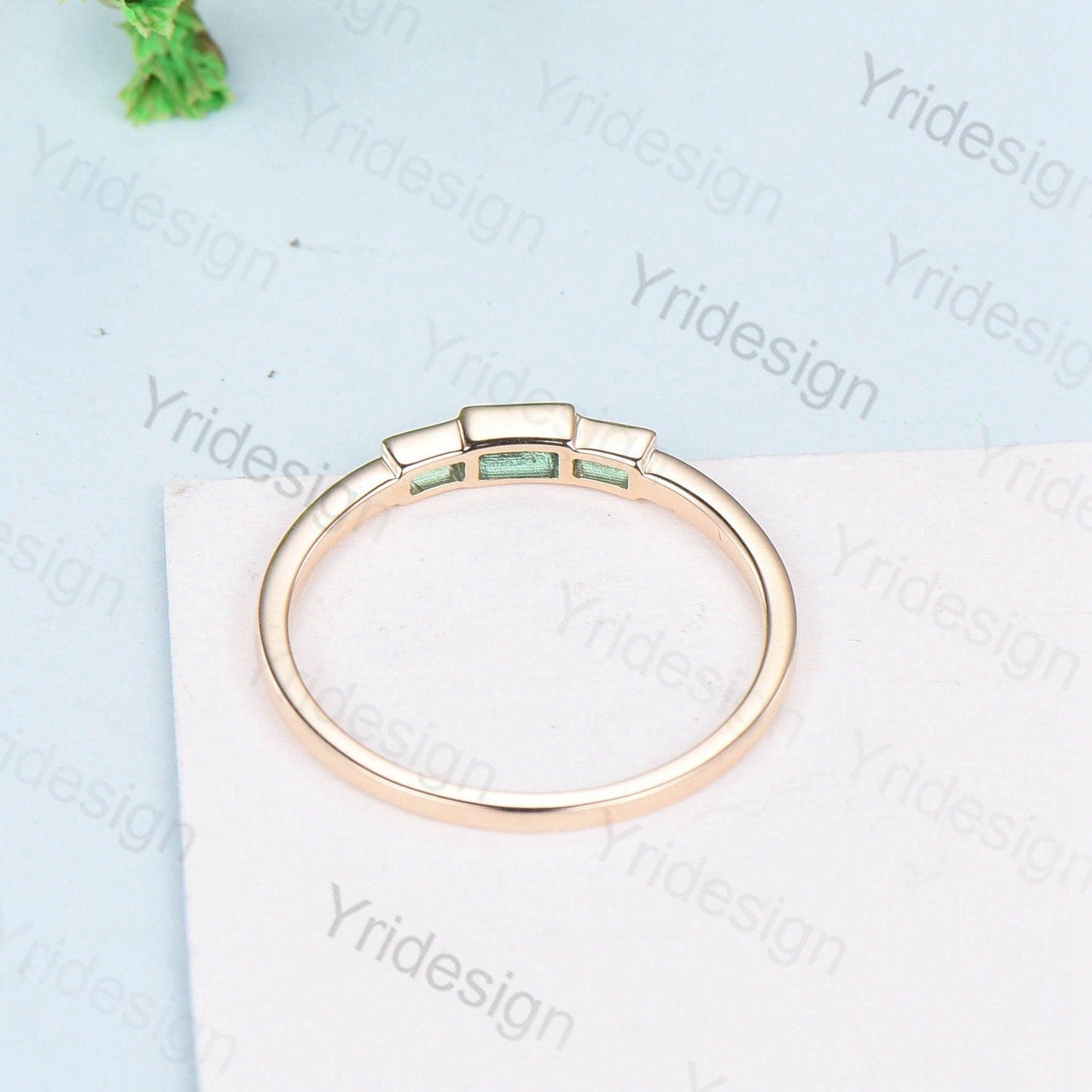 Black Gold Emerald Ring, Baguette Three Stone Promise Ring