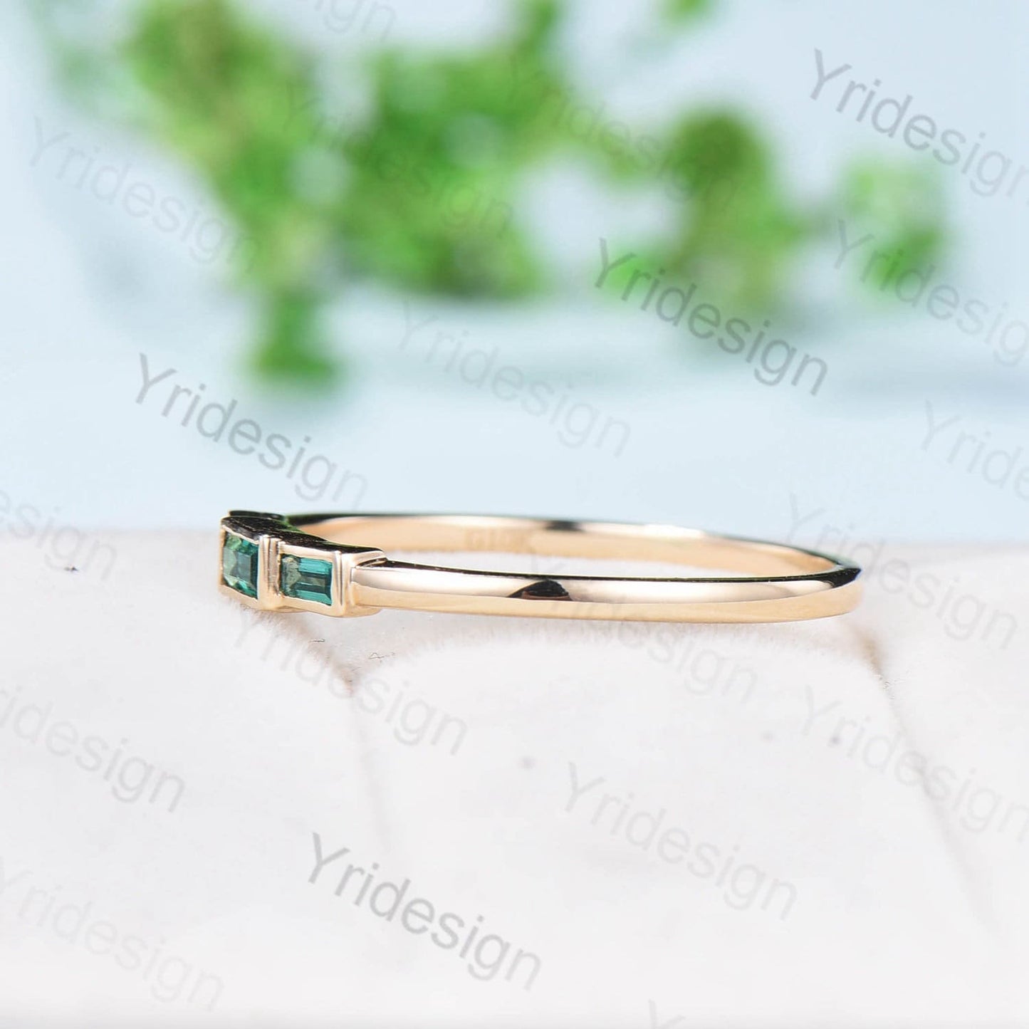 Black Gold Emerald Ring, Baguette Three Stone Promise Ring