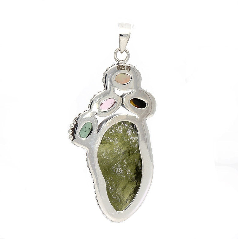 Moldavite Tourmaline pendant, genuine gemstone pendant, sterling silver handmade pendant, 100% genuine certified gemstone