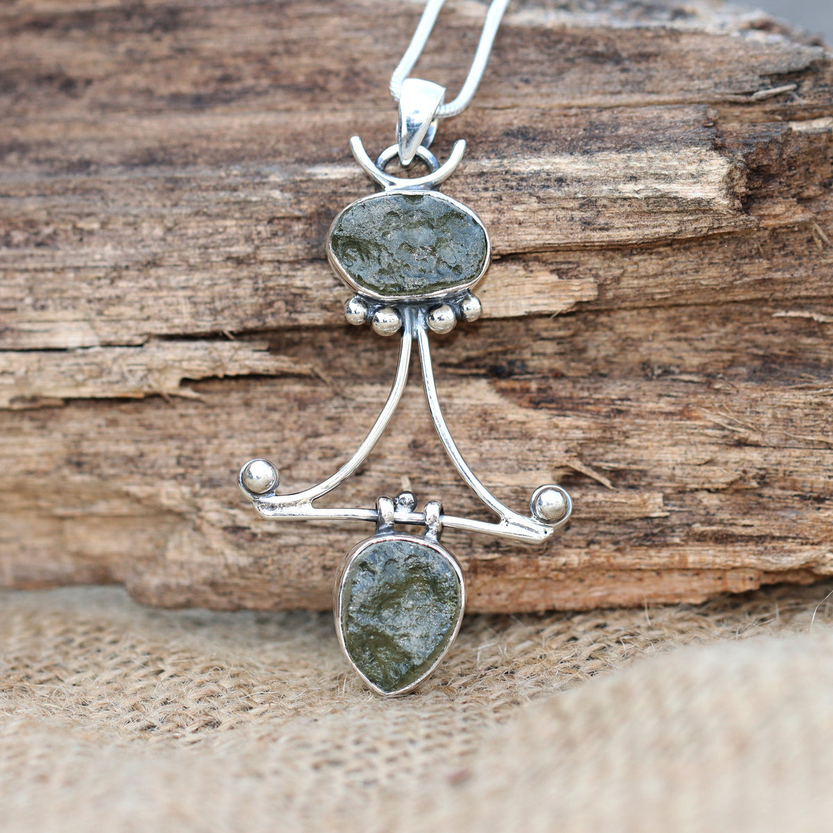 Genuine Moldavite Rough Pendant 100% Natural With Certified Gemstone From Czech Republic 925 Sterling Silver Handmade Designer Jewelry