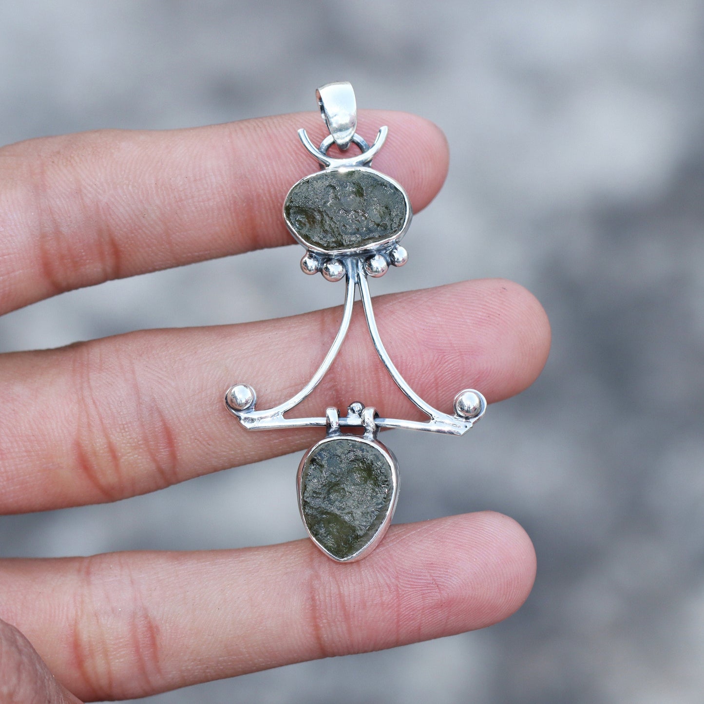 Genuine Moldavite Rough Pendant 100% Natural With Certified Gemstone From Czech Republic 925 Sterling Silver Handmade Designer Jewelry