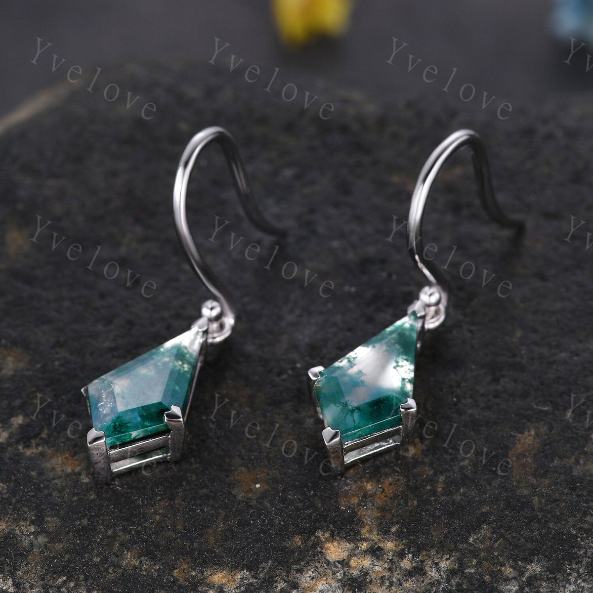 Vintage Kite cut Moss agate earrings natural gemstone jewelry unique earrings women art deco earring best friend gift for her Birthday Gift