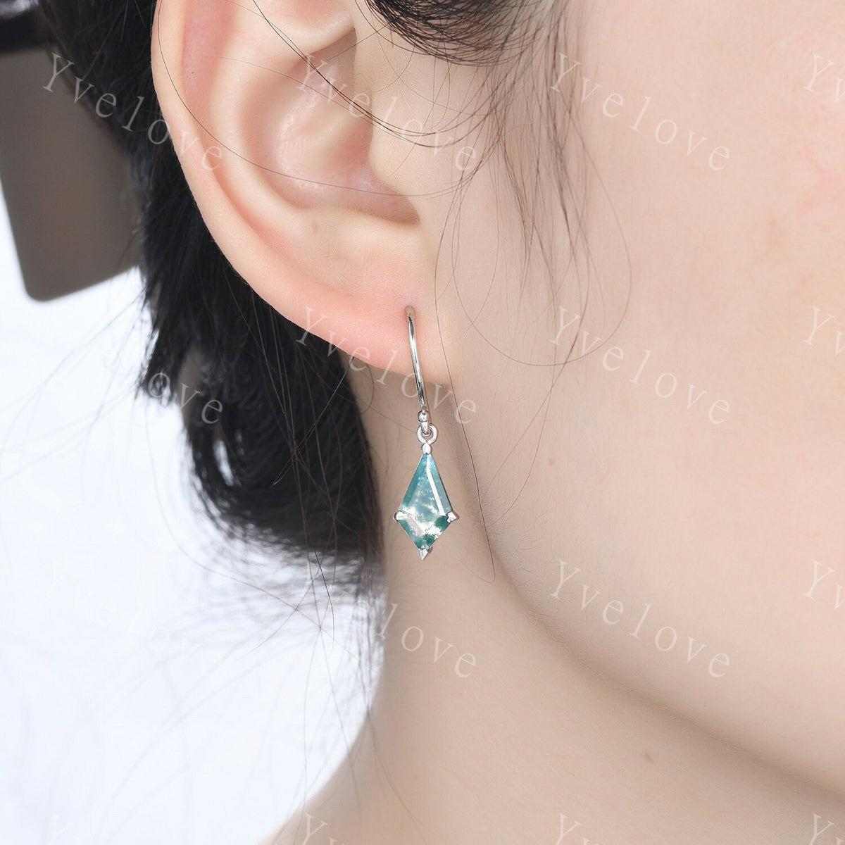 Vintage Kite cut Moss agate earrings natural gemstone jewelry unique earrings women art deco earring best friend gift for her Birthday Gift