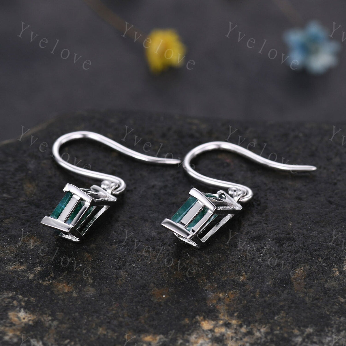 Vintage Kite cut Moss agate earrings natural gemstone jewelry unique earrings women art deco earring best friend gift for her Birthday Gift