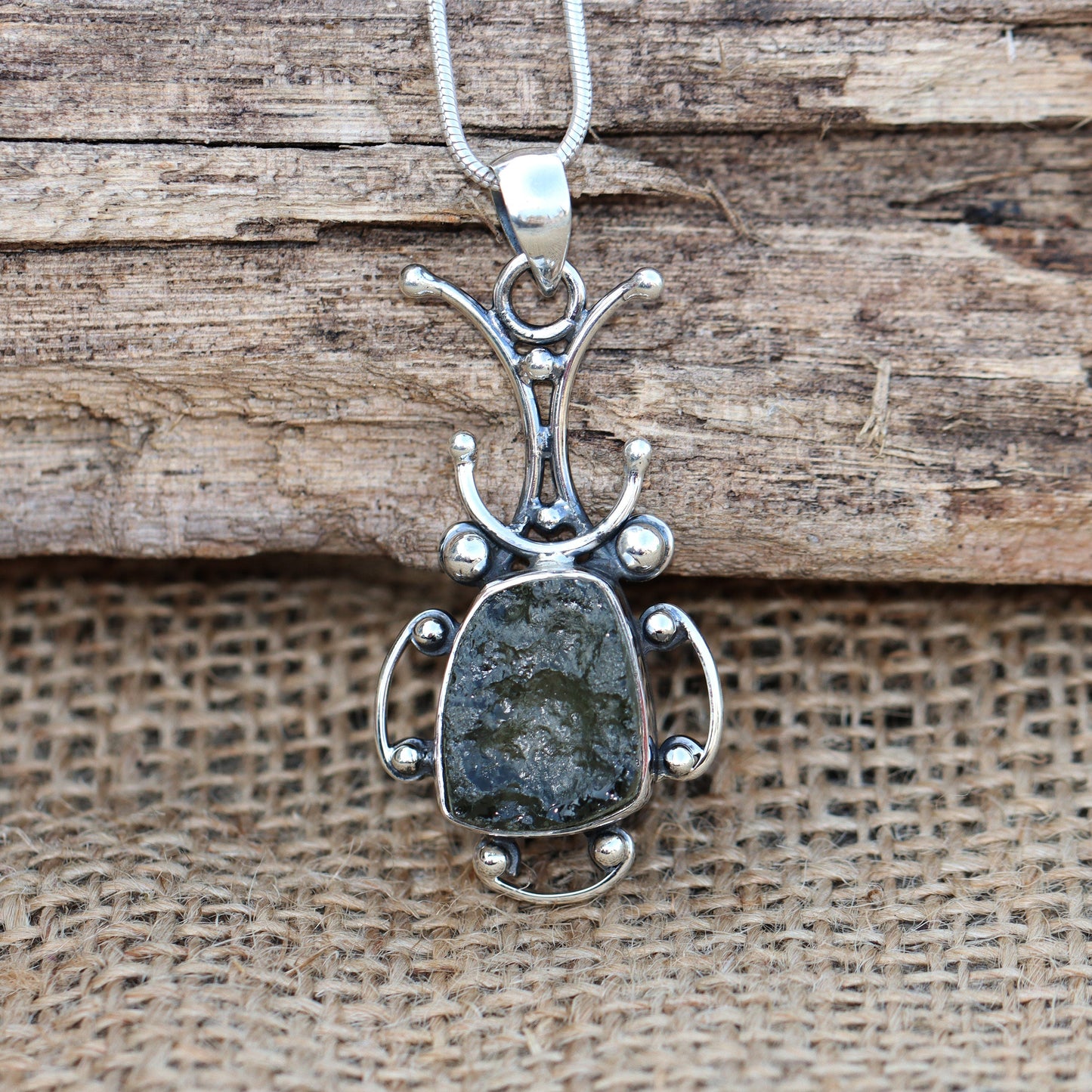 Moldavite pendant, genuine gemstone pendant, sterling silver handmade pendant, 100% genuine certified gemstone