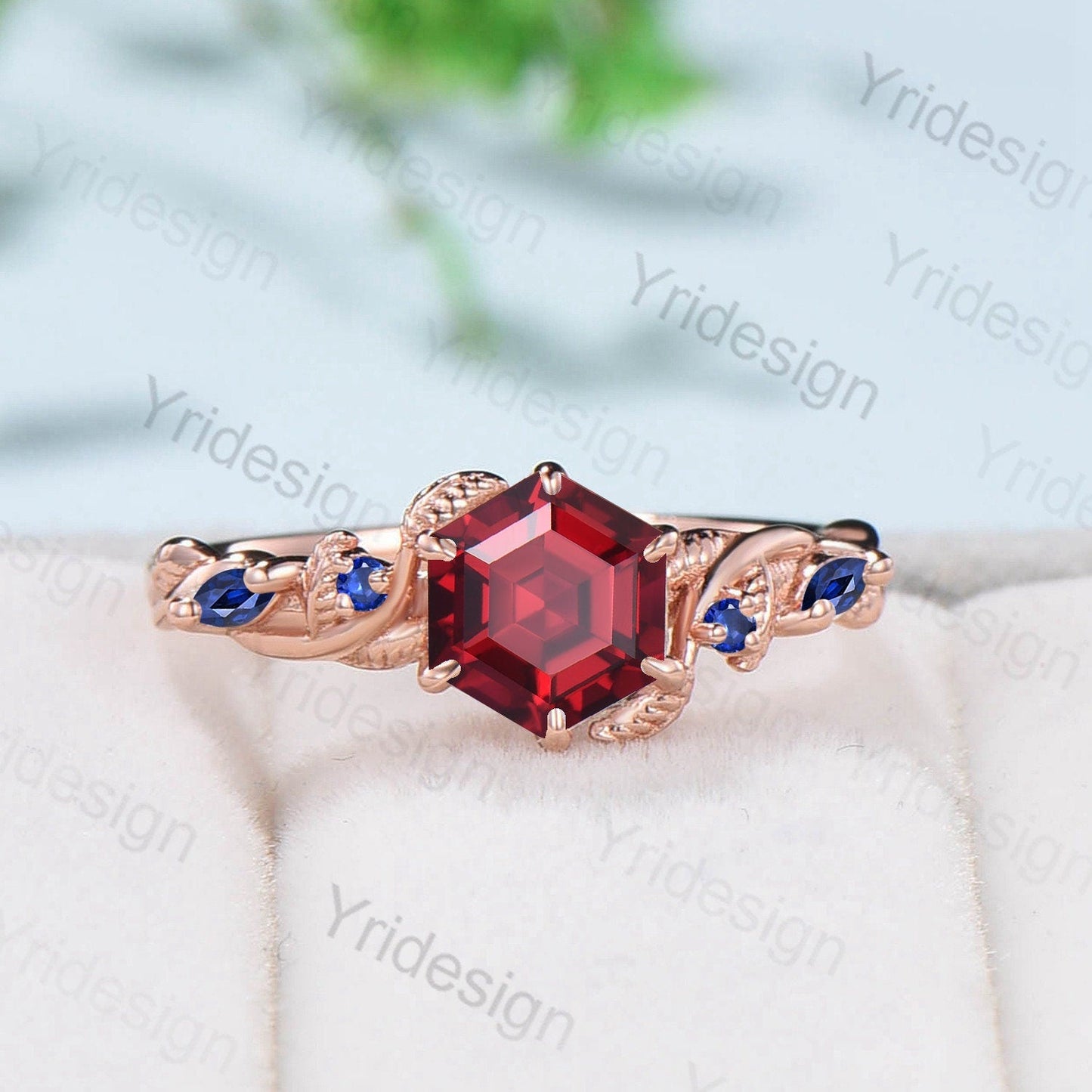 Nature Inspired Red Ruby Engagement Ring Unique Twig  Lab Ruby Sapphire Wedding Ring Branch Promise Ring Handmade Proposal Gifts for Women