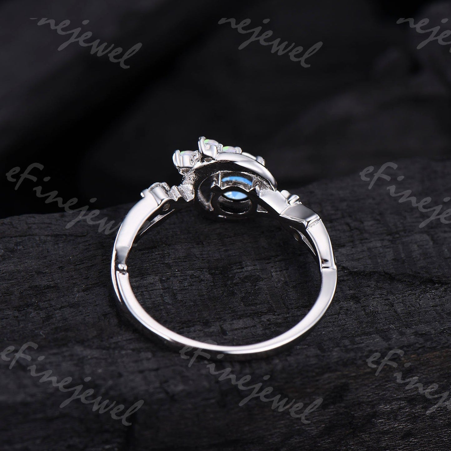 Dainty Moonstone Engagement Ring: Silver, Opal & Amethyst Accents