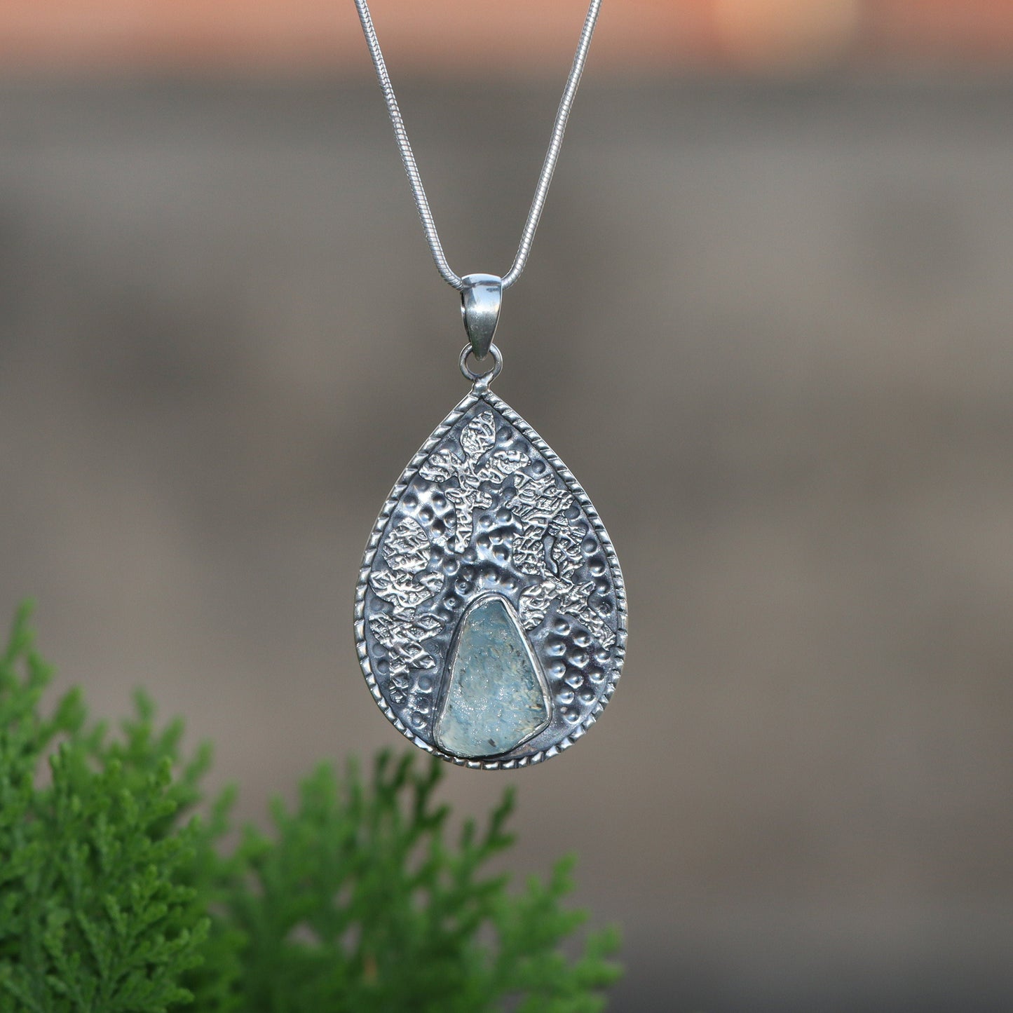 Raw Aquamarine Pendant, Sterling silver Pendant, March Birthstone, Handmade Pendant, Natural Aquamarine, Statement Boho Everyday Pendant