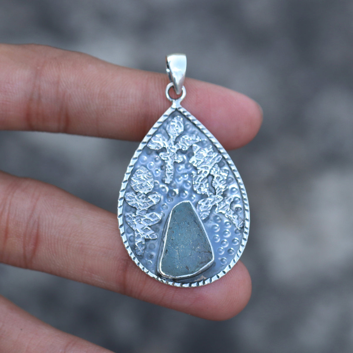 Raw Aquamarine Pendant, Sterling silver Pendant, March Birthstone, Handmade Pendant, Natural Aquamarine, Statement Boho Everyday Pendant