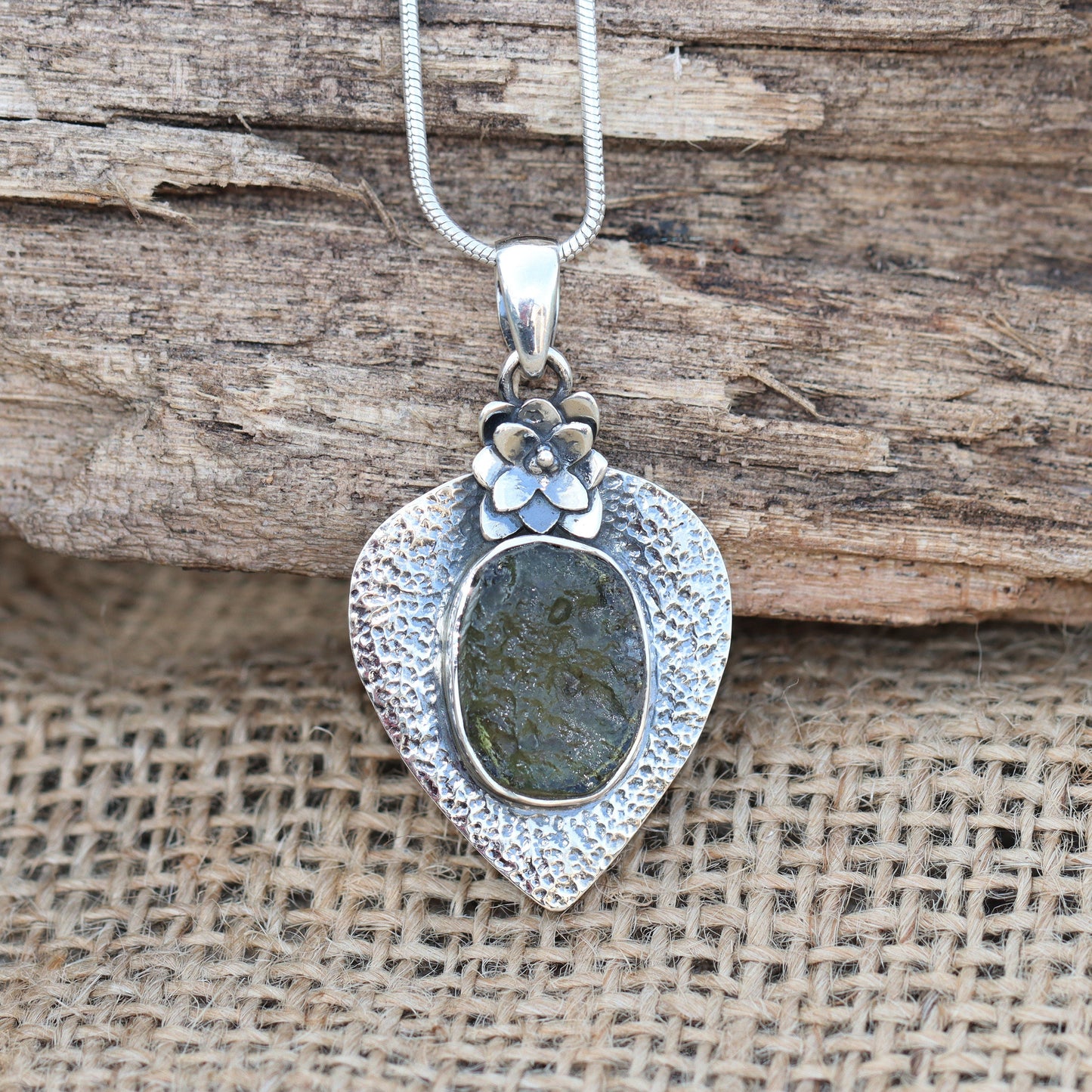 Genuine Moldavite Rough Pendant 100% Natural With Certified Gemstone From Czech Republic 925 Sterling Silver Handmade Designer Jewelry