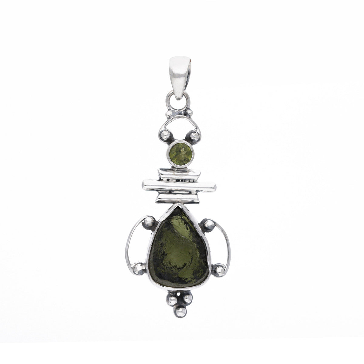 Moldavite Peridot pendant, genuine gemstone pendant, sterling silver handmade pendant, 100% genuine with certified gemstone