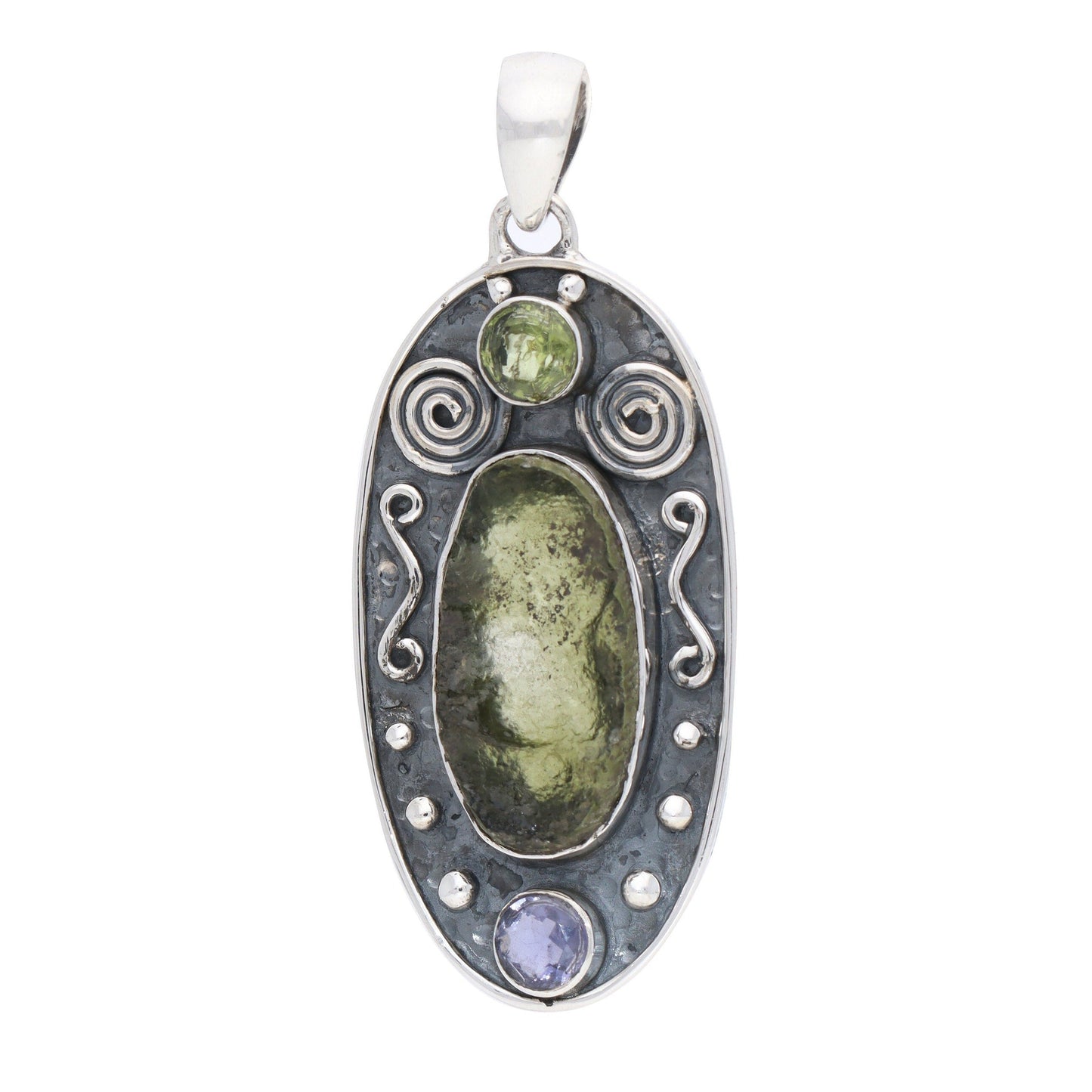 Moldavite Peridot Amethyst pendant, genuine gemstone pendant, sterling silver handmade pendant, 100% genuine with certified gemstone