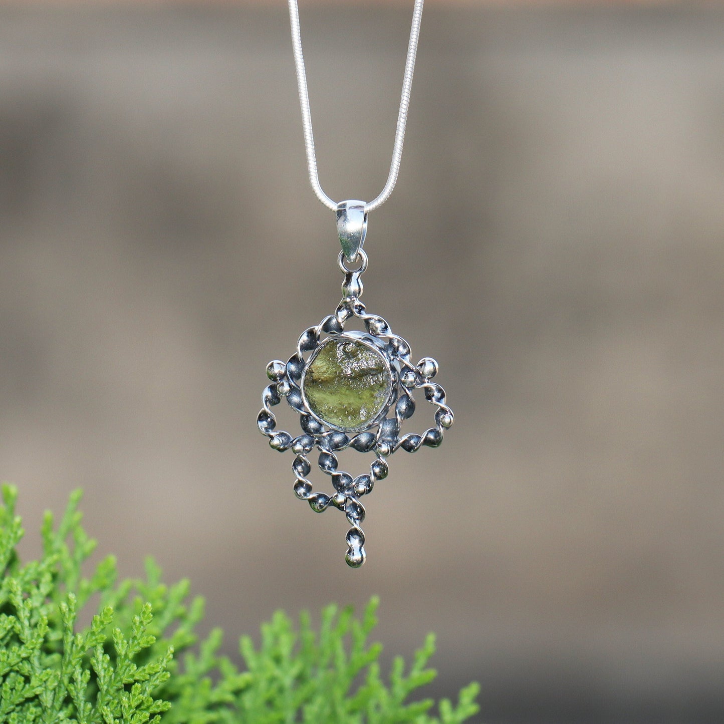 Genuine Moldavite Rough Pendant 100% Natural With Certified Gemstone From Czech Republic 925 Sterling Silver Handmade Designer Jewelry