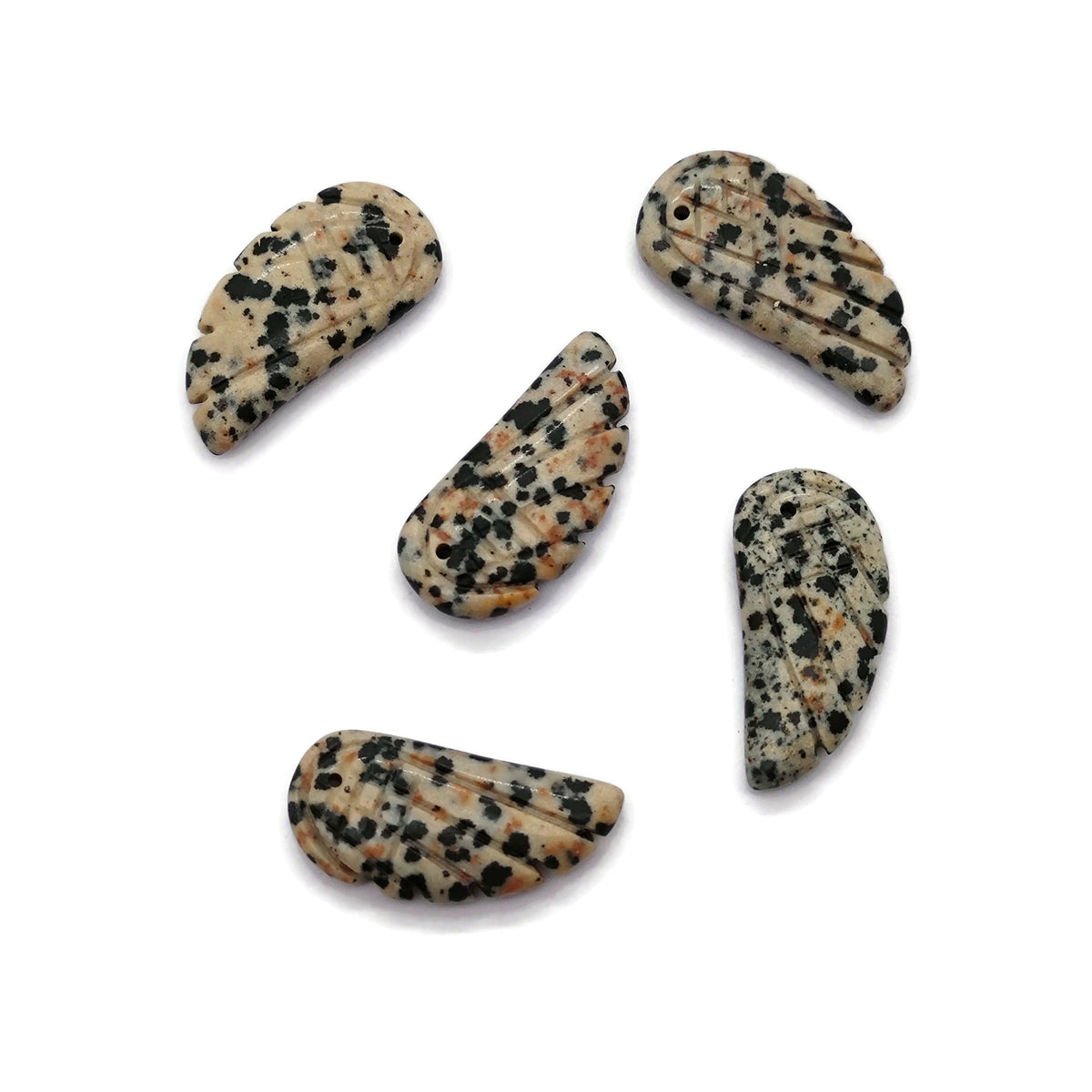 Dalmatian Jasper Angel Wing Crystal Pendant - Hole Angel Wing Charms - NC1273