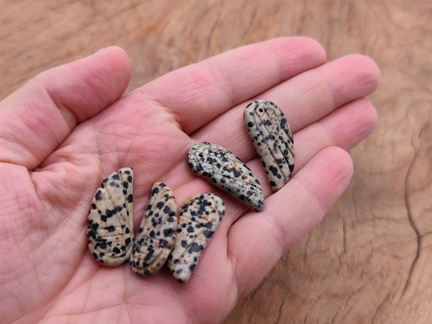 Dalmatian Jasper Angel Wing Crystal Pendant - Hole Angel Wing Charms - NC1273