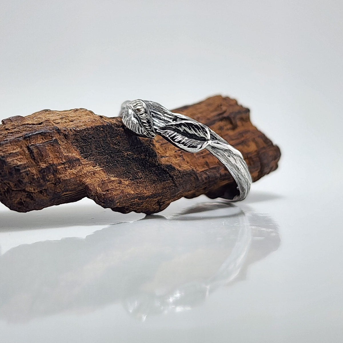 Sterling Silver Two Hand-sculpted Leaf Statement Ring
