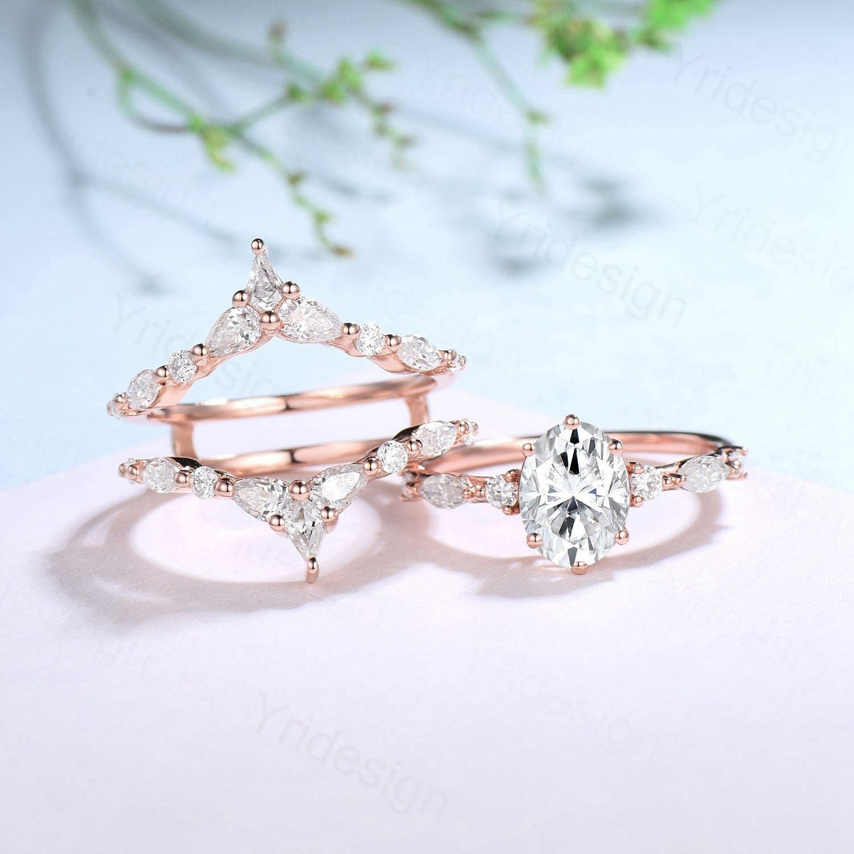 1.5CT Oval Moissanite Engagement Ring Set Vintage IGI Certificate Lab Grown Diamond Wedding Ring Set Women Double Stacking Band Bridal Set