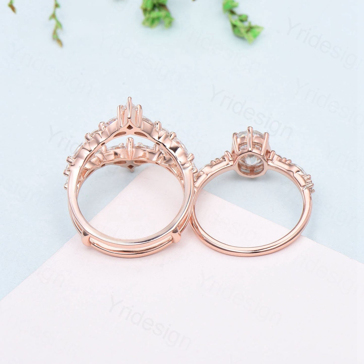 1.5CT Oval Moissanite Engagement Ring Set Vintage IGI Certificate Lab Grown Diamond Wedding Ring Set Women Double Stacking Band Bridal Set