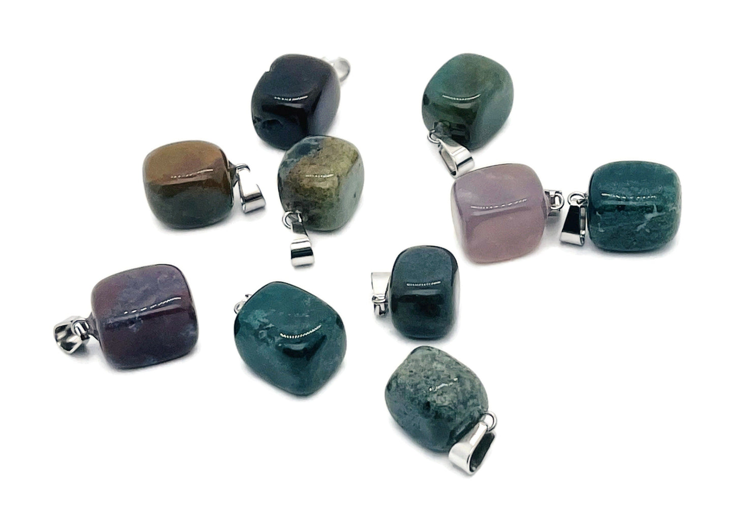 Moss Agate Tumbled Crystal Pendant - NC1036