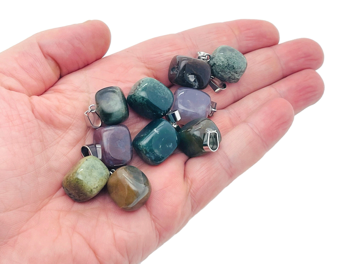 Moss Agate Tumbled Crystal Pendant - NC1036