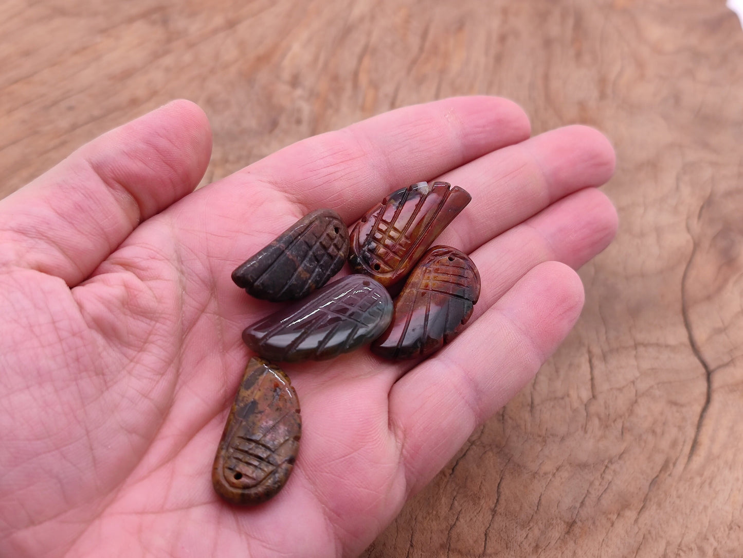 Indian Agate Angel Wing Crystal Pendant - Hole Angel Wing Charms - NC1276