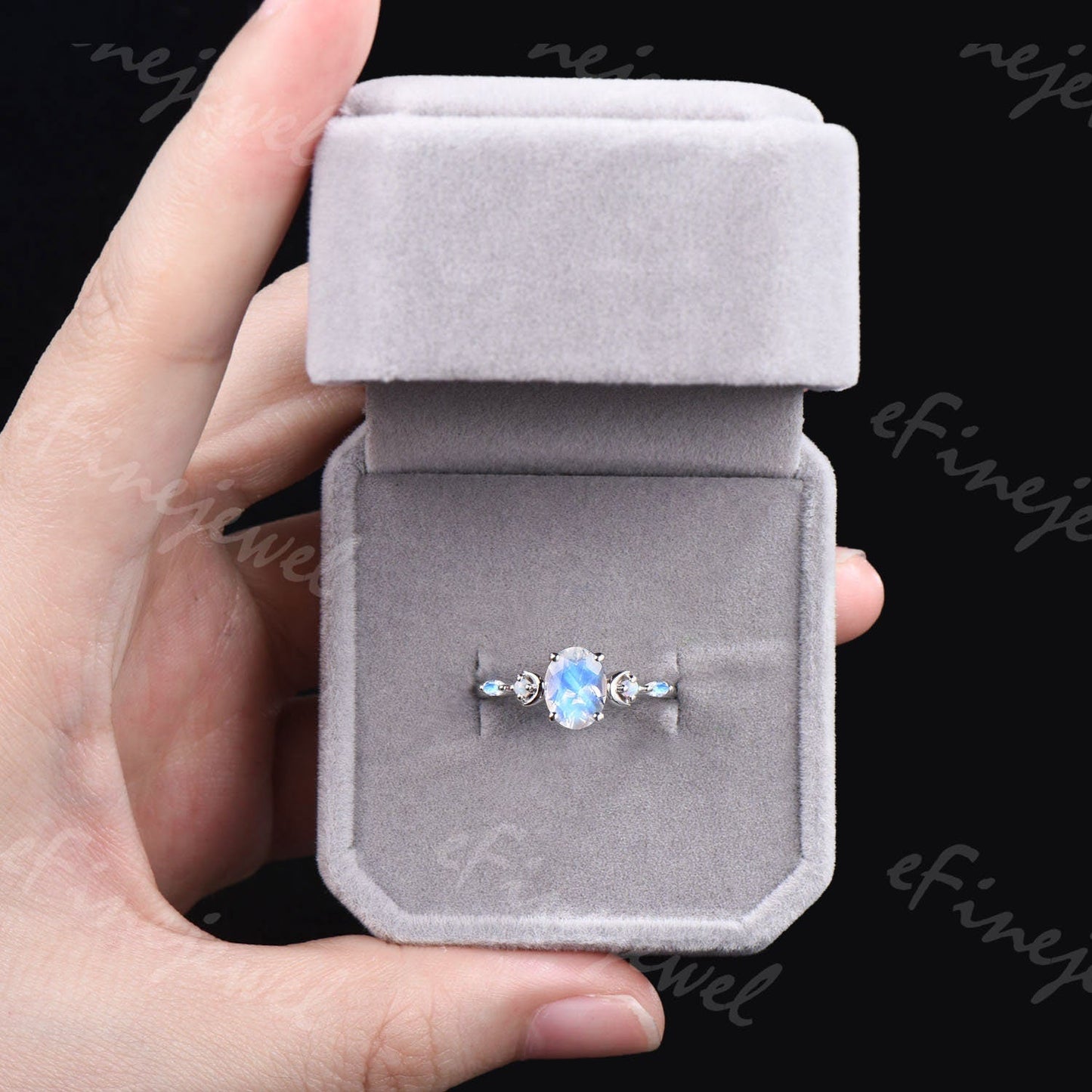 Vintage Oval Moonstone Engagement Ring, White Gold Anniversary Gift