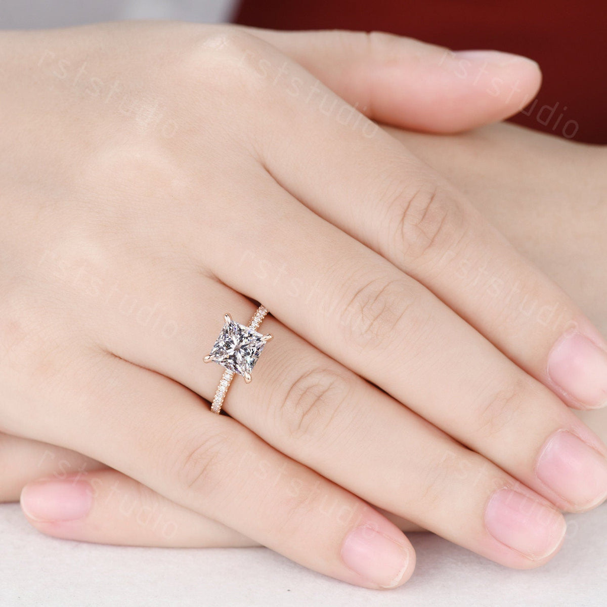Princess Cut Lab Grown Diamond Ring: Rose Gold 14k White Gold Band
