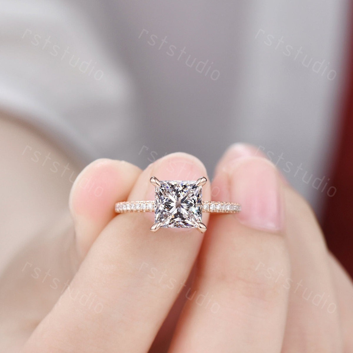 Princess Cut Lab Grown Diamond Ring: Rose Gold 14k White Gold Band