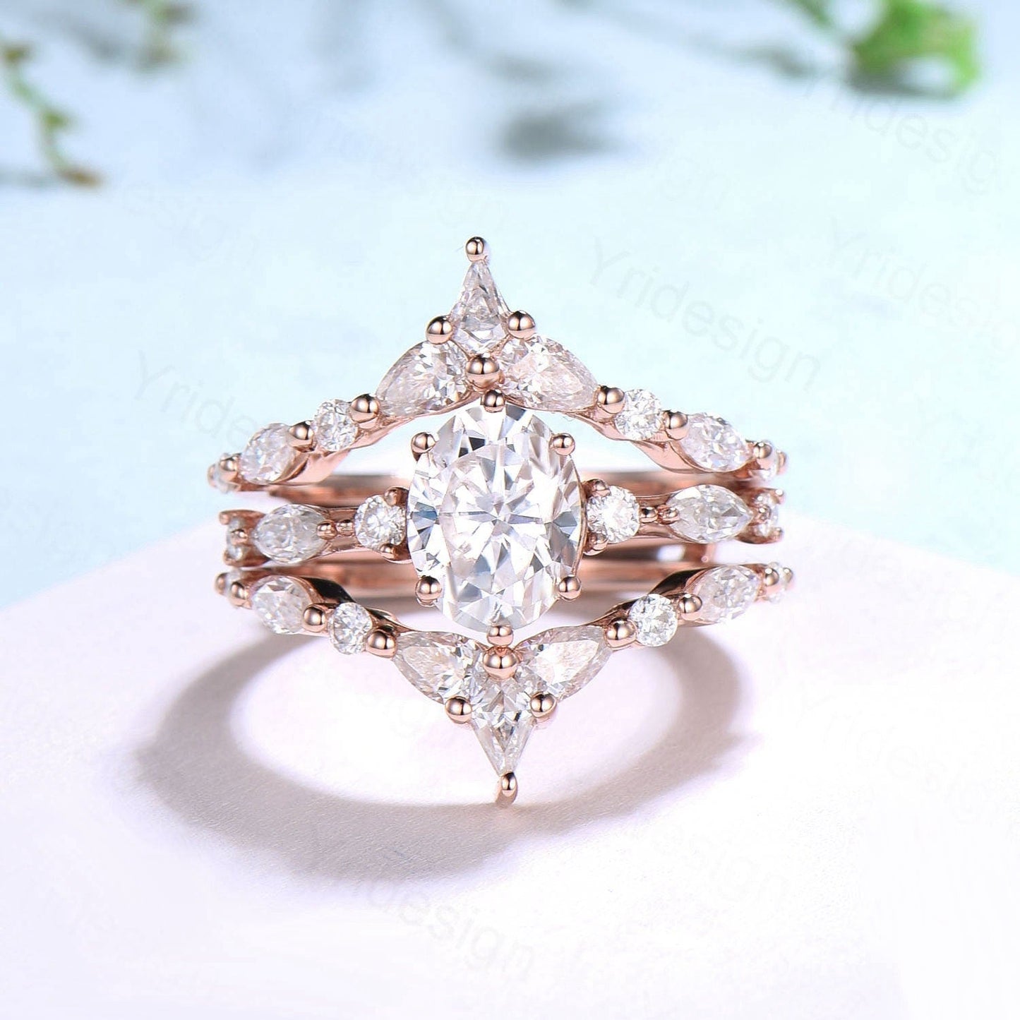 1.5CT Oval Moissanite Engagement Ring Set Vintage IGI Certificate Lab Grown Diamond Wedding Ring Set Women Double Stacking Band Bridal Set