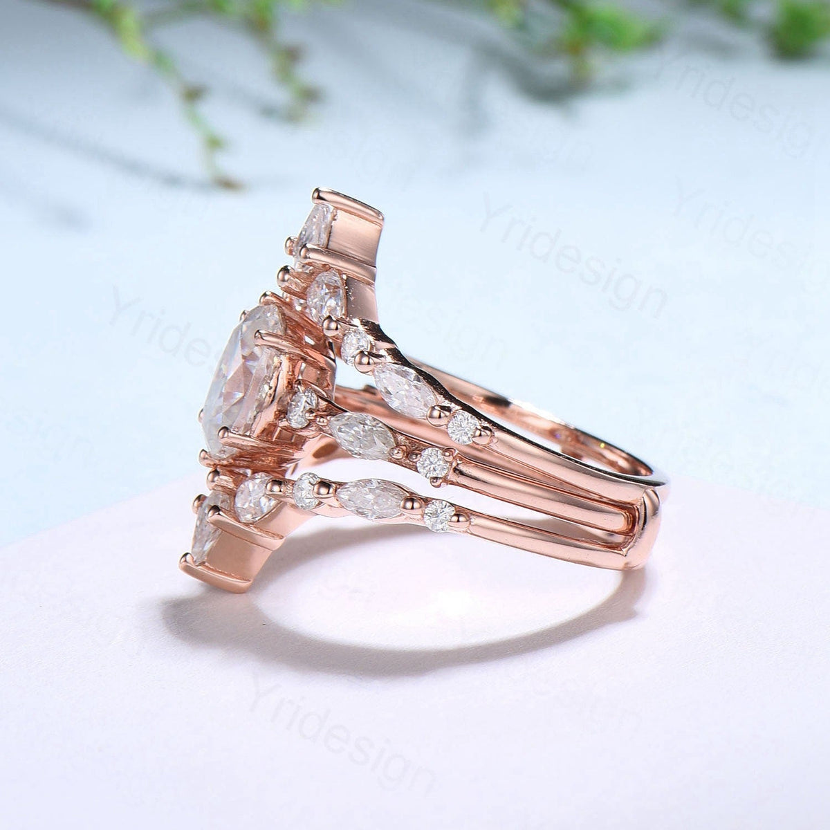 1.5CT Oval Moissanite Engagement Ring Set Vintage IGI Certificate Lab Grown Diamond Wedding Ring Set Women Double Stacking Band Bridal Set