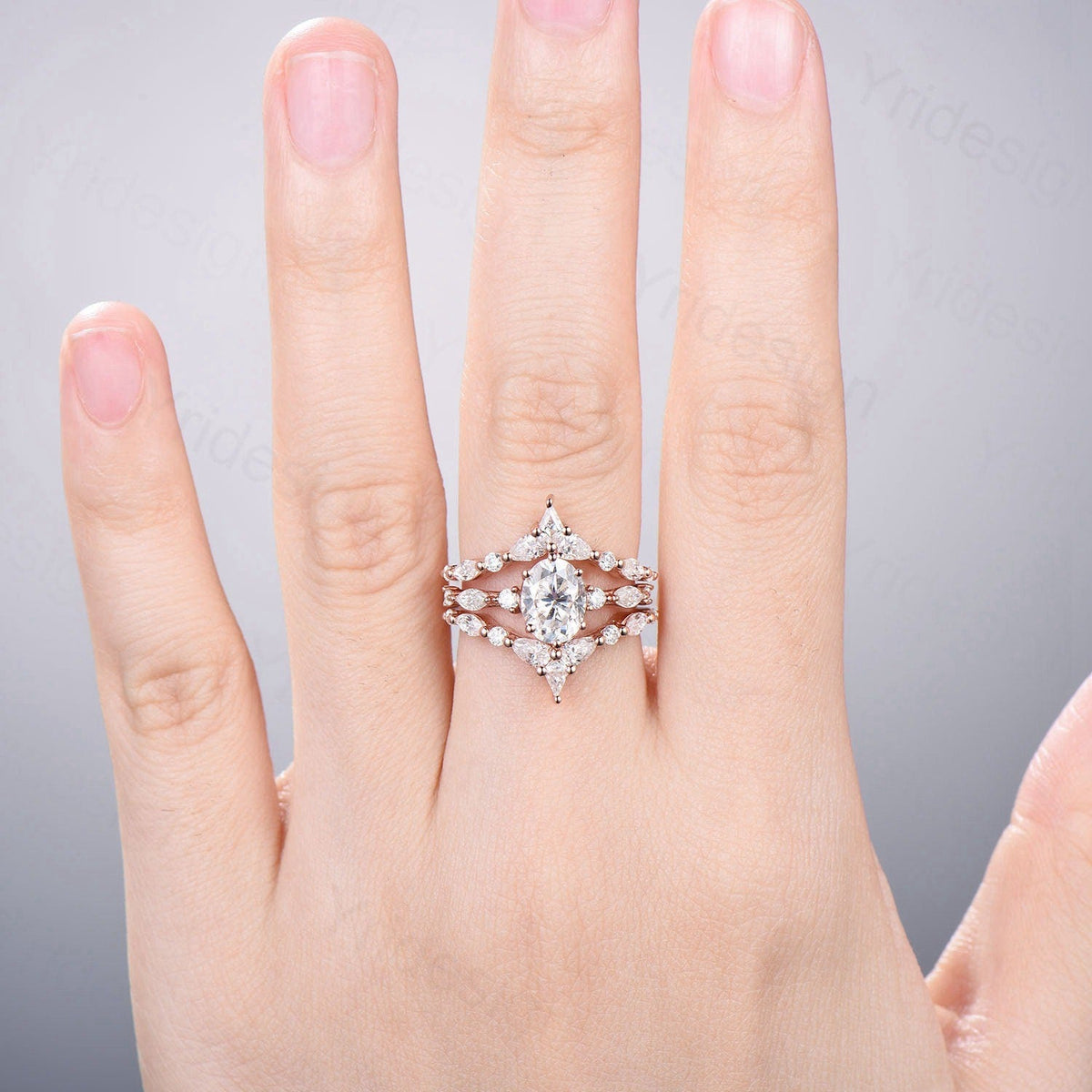 1.5CT Oval Moissanite Engagement Ring Set Vintage IGI Certificate Lab Grown Diamond Wedding Ring Set Women Double Stacking Band Bridal Set