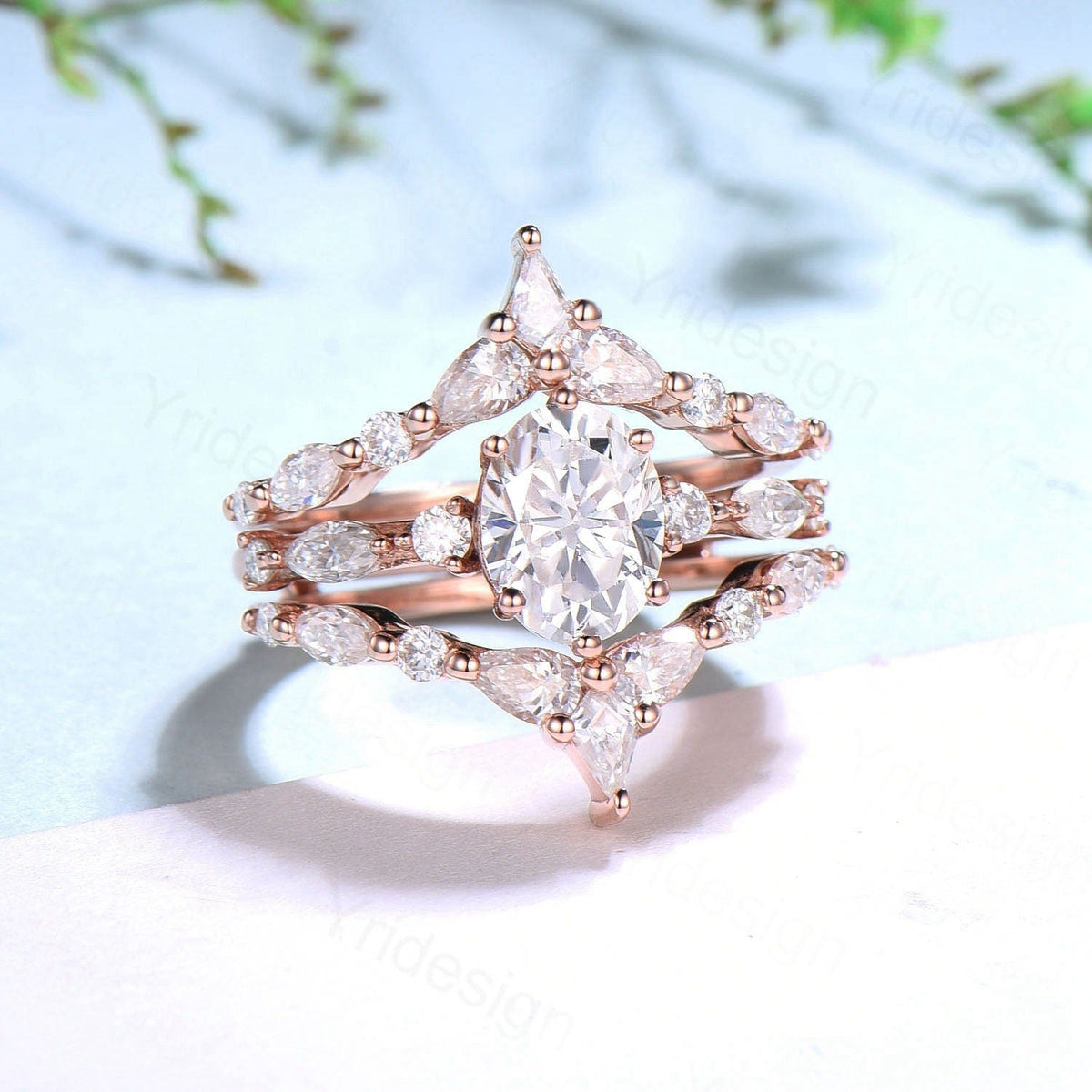 1.5CT Oval Moissanite Engagement Ring Set Vintage IGI Certificate Lab Grown Diamond Wedding Ring Set Women Double Stacking Band Bridal Set