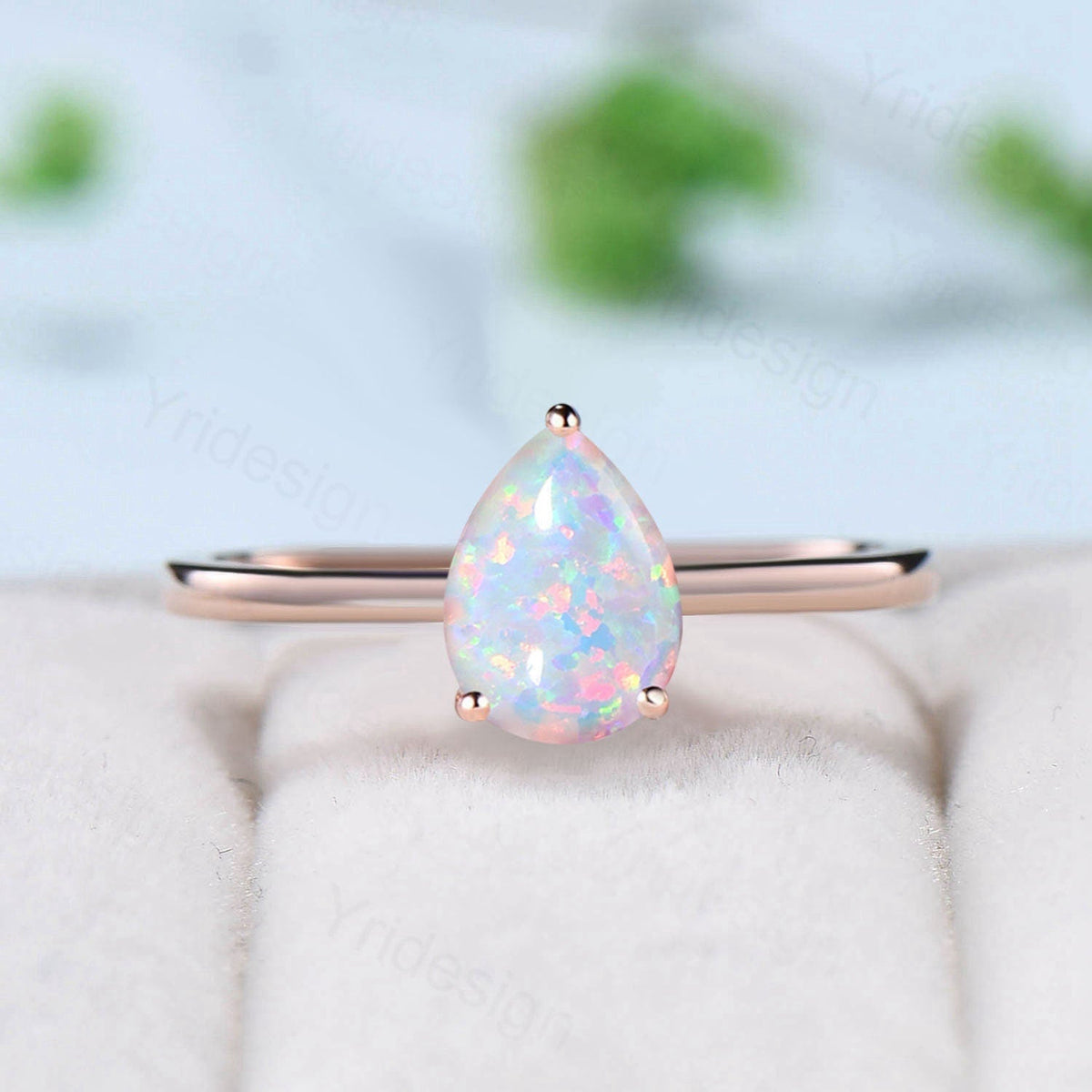 Dainty fire opal wedding set solitaire white opal engagement ring rose gold minimalist October birthstone pendant necklace opal earrings