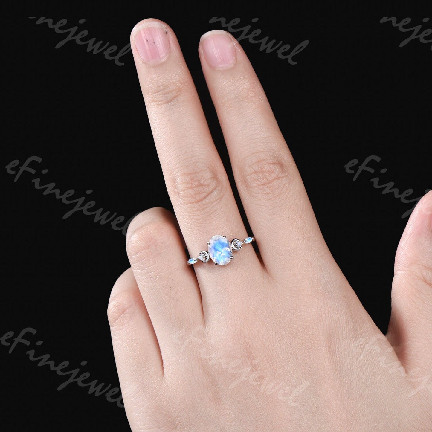 Vintage Oval Moonstone Engagement Ring, White Gold Anniversary Gift