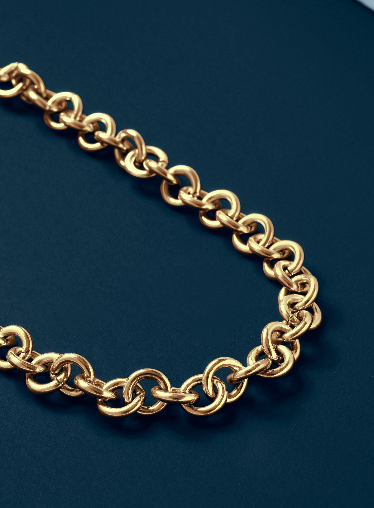 Stainless Steel Gold Plated 9mm  Round Cable Chain Necklace