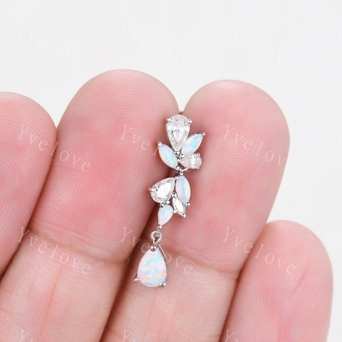 Unique Opal Moissanite Earrings,Art Deco White Opal Delicate Dainty Earrings Bridal earrings drop Wedding earrings Wedding jewelry Gift