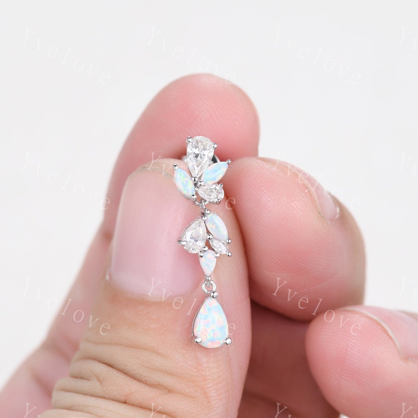Unique Opal Moissanite Earrings,Art Deco White Opal Delicate Dainty Earrings Bridal earrings drop Wedding earrings Wedding jewelry Gift