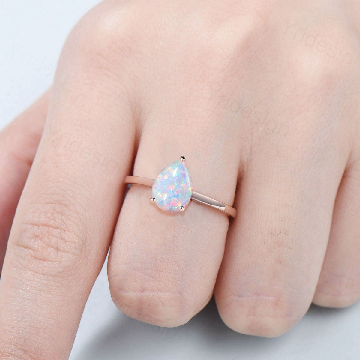 Dainty fire opal wedding set solitaire white opal engagement ring rose gold minimalist October birthstone pendant necklace opal earrings