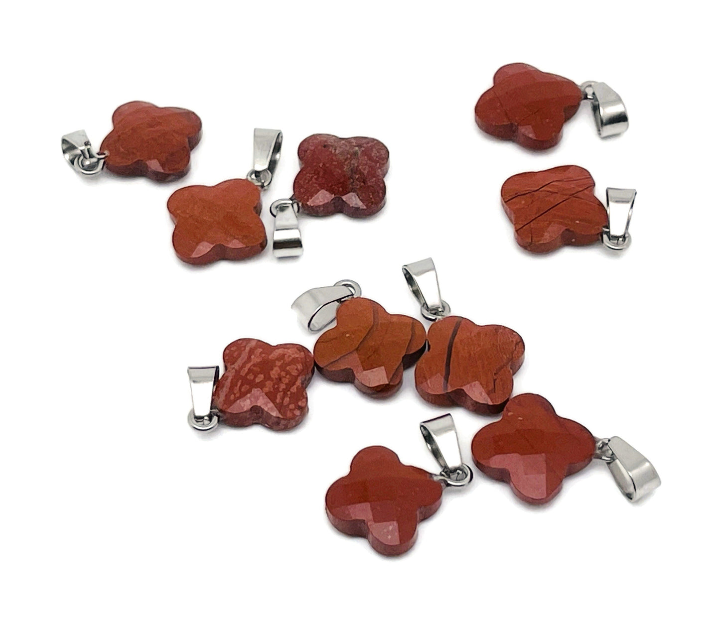 Red Jasper Four-Leaf Clover Crystal Pendant - DIY Jewelry Making Supplies - NC1324