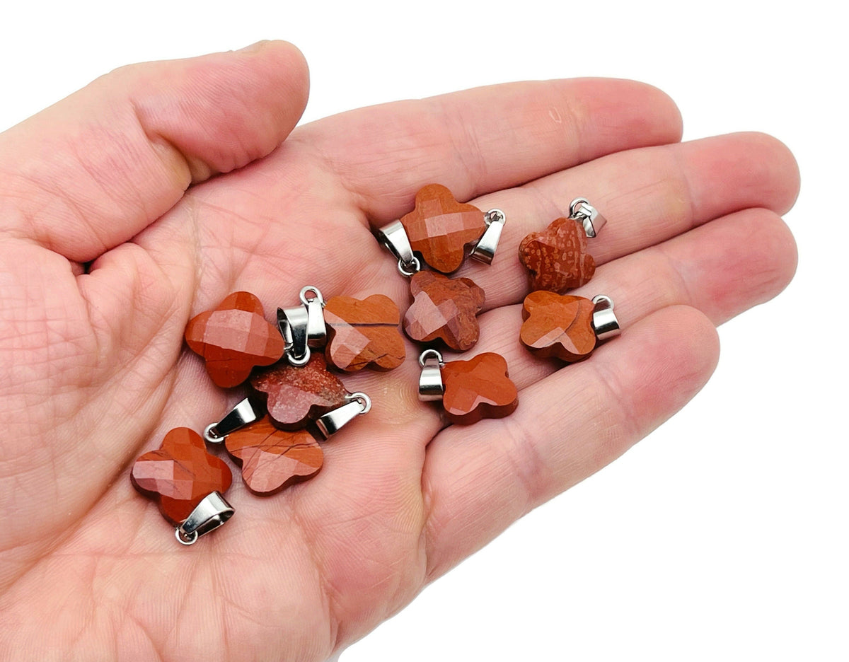 Red Jasper Four-Leaf Clover Crystal Pendant - DIY Jewelry Making Supplies - NC1324