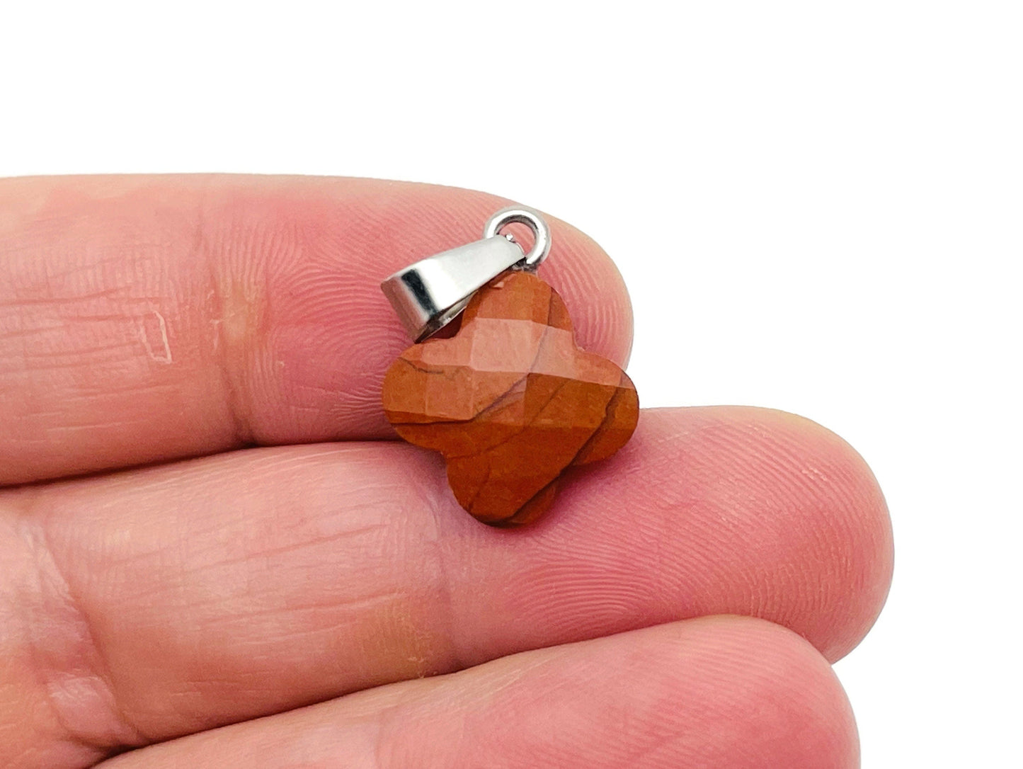 Red Jasper Four-Leaf Clover Crystal Pendant - DIY Jewelry Making Supplies - NC1324
