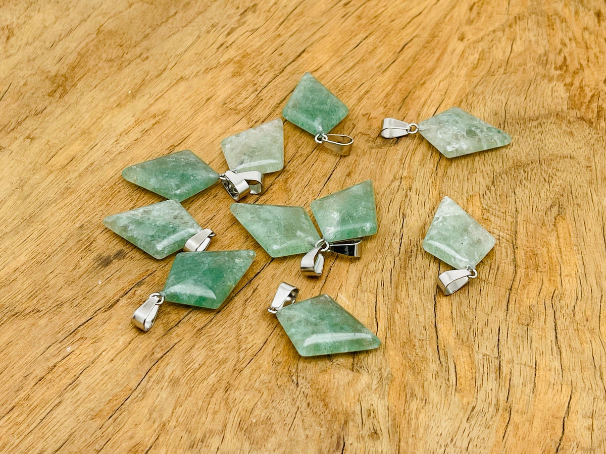 Green Strawberry Quartz Triangle Gemstone Pendant - Geometric Gemstone - NC1334