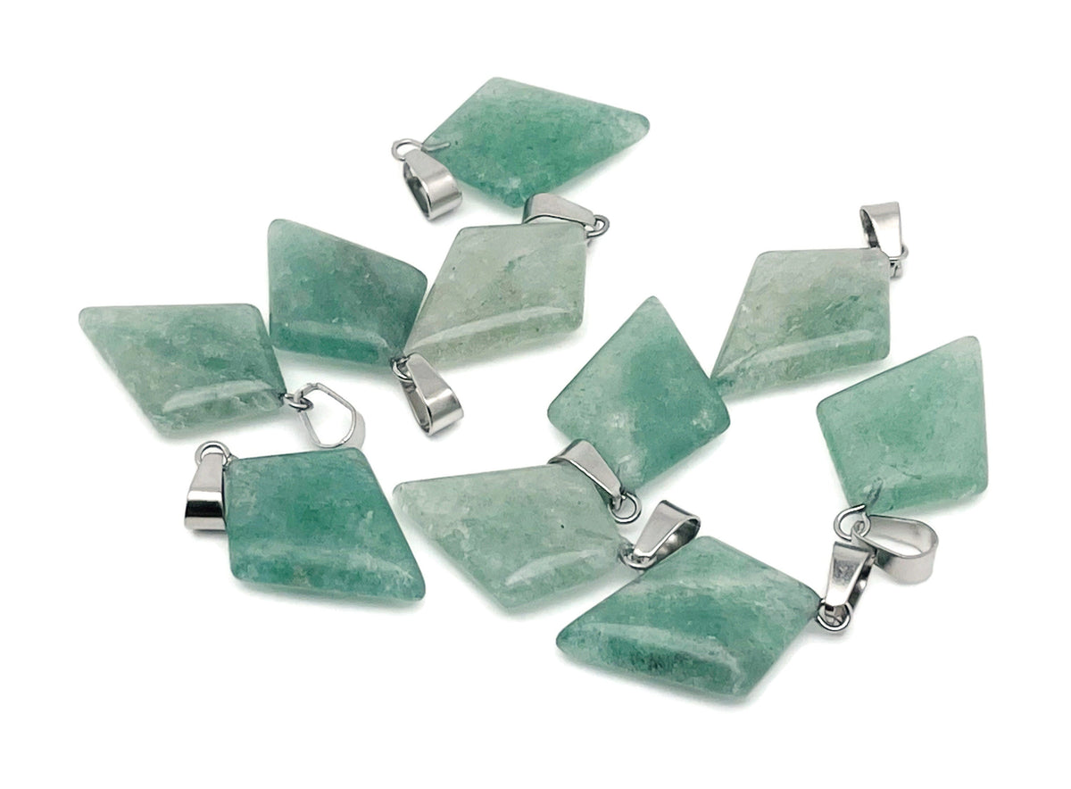 Green Strawberry Quartz Triangle Gemstone Pendant - Geometric Gemstone - NC1334