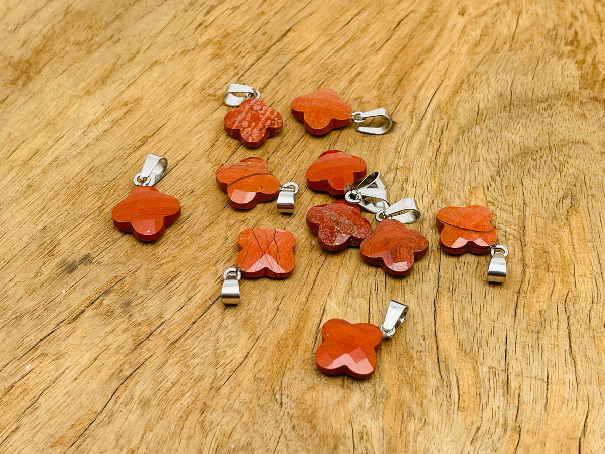 Red Jasper Four-Leaf Clover Crystal Pendant - DIY Jewelry Making Supplies - NC1324
