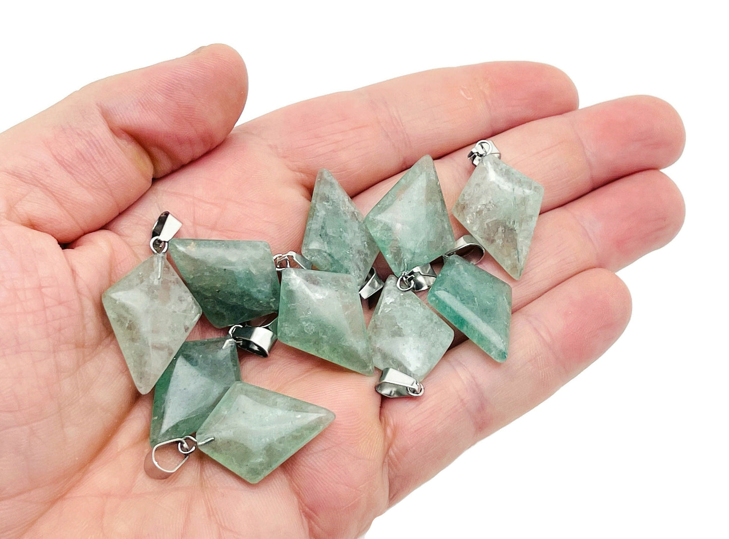Green Strawberry Quartz Triangle Gemstone Pendant - Geometric Gemstone - NC1334